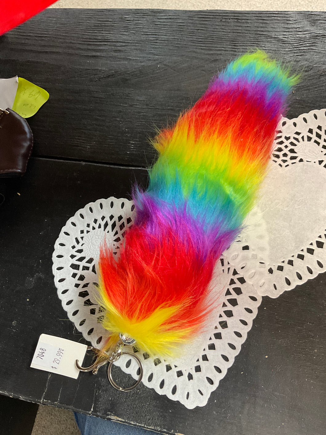 Rainbow medium size fox tail keychain