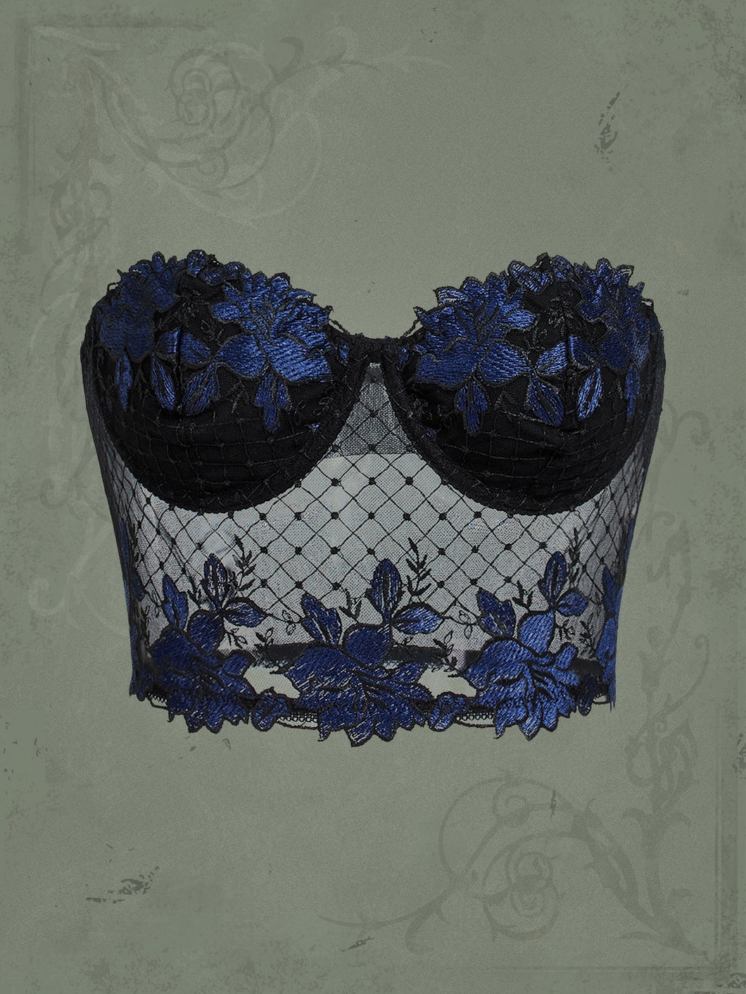 ROMWE Goth Floral Embroidery Mesh Tube Top
