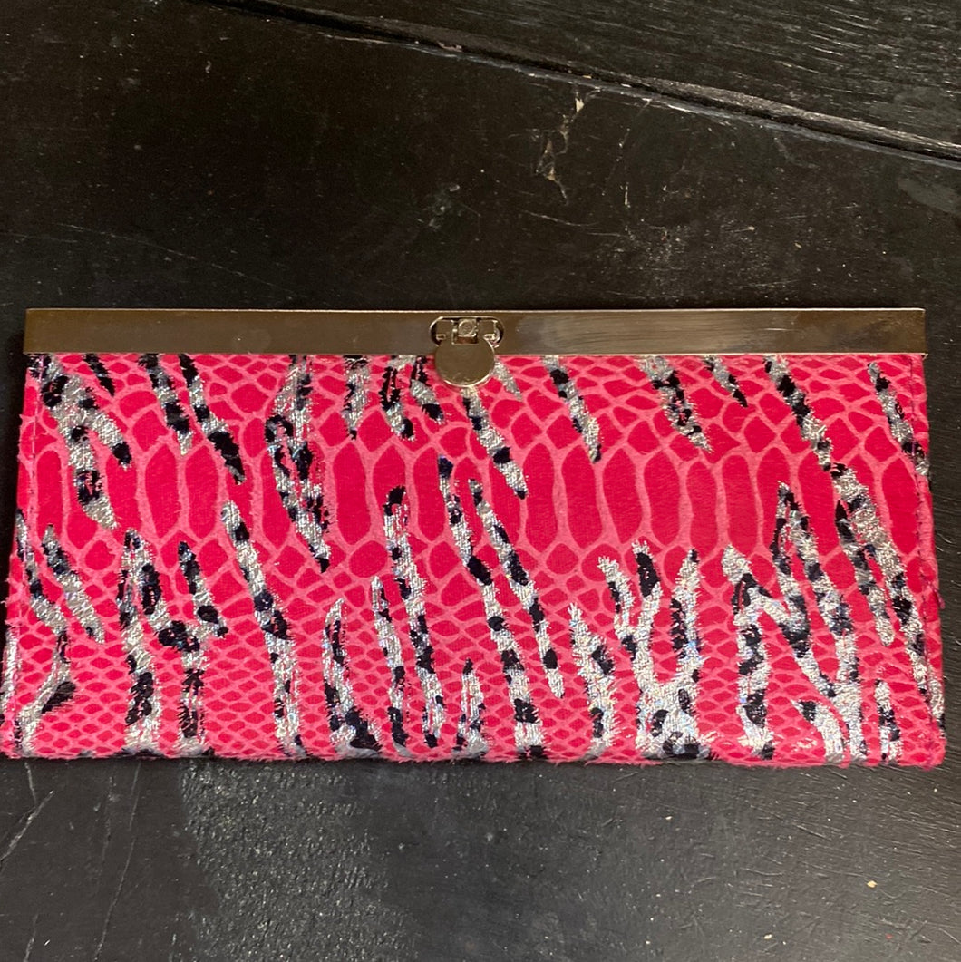 Hot pink and Black wallet - top clasp open