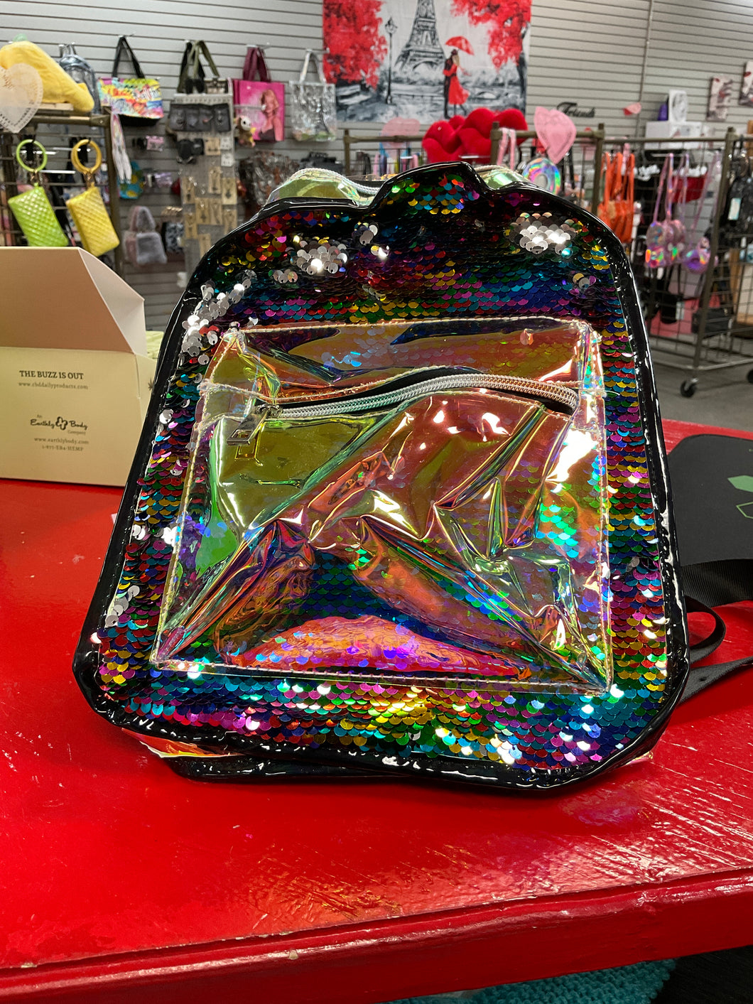 Rainbow and silver reversible sequin mini book bag