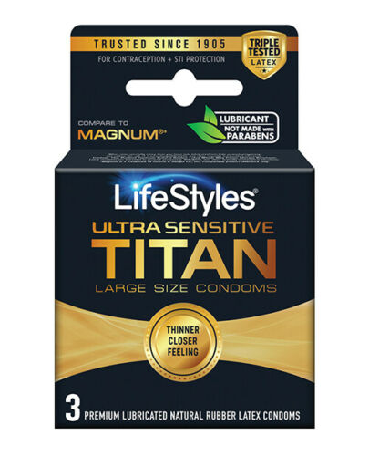 Lifestyles Ultra Sensitive Titan 3-Piece Latex Condoms For Men
